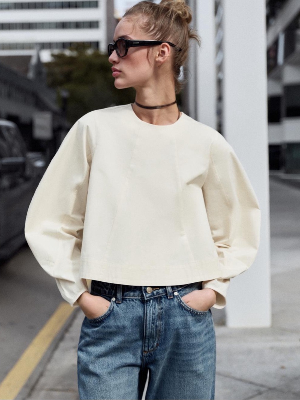 Zara Cream Balloon-Sleeve Top